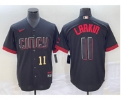 Men's Cincinnati Reds #11 Barry Larkin Number Black 2023 City Connect Cool Base Stitched Jersey2