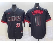 Men's Cincinnati Reds #11 Barry Larkin Number Black 2023 City Connect Cool Base Stitched Jersey