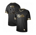Men's Cincinnati Reds #14 Pete Rose Authentic Black Gold Fashion Baseball Jersey