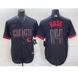 Men's Cincinnati Reds #14 Pete Rose Black 2023 City Connect Cool Base Stitched Jersey 1