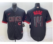 Men's Cincinnati Reds #14 Pete Rose Black 2023 City Connect Cool Base Stitched Jersey 1