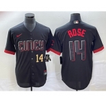 Men's Cincinnati Reds #14 Pete Rose Number Black 2023 City Connect Cool Base Stitched Jersey 1