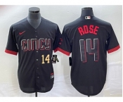 Men's Cincinnati Reds #14 Pete Rose Number Black 2023 City Connect Cool Base Stitched Jersey 1