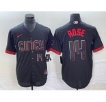 Men's Cincinnati Reds #14 Pete Rose Number Black 2023 City Connect Cool Base Stitched Jersey 2