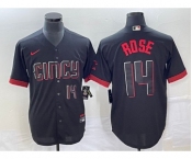 Men's Cincinnati Reds #14 Pete Rose Number Black 2023 City Connect Cool Base Stitched Jersey 2