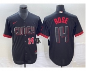 Men's Cincinnati Reds #14 Pete Rose Number Black 2023 City Connect Cool Base Stitched Jersey