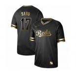 Men's Cincinnati Reds #17 Chris Sabo Authentic Black Gold Fashion Baseball Jersey