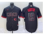 Men's Cincinnati Reds #19 Joey Votto Black 2023 City Connect Cool Base Stitched Jersey1
