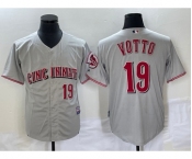 Men's Cincinnati Reds #19 Joey Votto Grey Wool Stitched Throwback Jersey