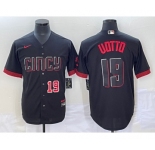Men's Cincinnati Reds #19 Joey Votto Number Black 2023 City Connect Cool Base Stitched Jersey1