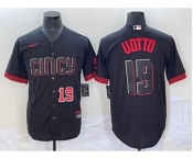 Men's Cincinnati Reds #19 Joey Votto Number Black 2023 City Connect Cool Base Stitched Jersey1