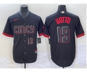 Men's Cincinnati Reds #19 Joey Votto Number Black 2023 City Connect Cool Base Stitched Jersey2