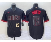 Men's Cincinnati Reds #19 Joey Votto Number Black 2023 City Connect Cool Base Stitched Jersey