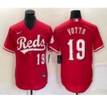 Men's Cincinnati Reds #19 Joey Votto Number Red Cool Base Stitched Baseball Jersey