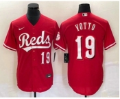 Men's Cincinnati Reds #19 Joey Votto Number Red Cool Base Stitched Baseball Jersey