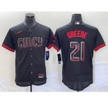 Men's Cincinnati Reds #21 Hunter Greene Black 2023 City Connect Flex Base Stitched Jersey 1