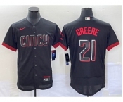 Men's Cincinnati Reds #21 Hunter Greene Black 2023 City Connect Flex Base Stitched Jersey 1