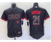 Men's Cincinnati Reds #21 Hunter Greene Black 2023 City Connect Flex Base Stitched Jersey