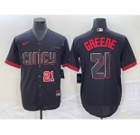 Men's Cincinnati Reds #21 Hunter Greene Number Black 2023 City Connect Cool Base Stitched Jersey1