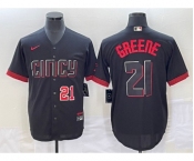 Men's Cincinnati Reds #21 Hunter Greene Number Black 2023 City Connect Cool Base Stitched Jersey1