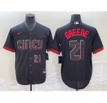 Men's Cincinnati Reds #21 Hunter Greene Number Black 2023 City Connect Cool Base Stitched Jersey2