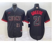 Men's Cincinnati Reds #21 Hunter Greene Number Black 2023 City Connect Cool Base Stitched Jersey2