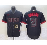 Men's Cincinnati Reds #21 Hunter Greene Number Black 2023 City Connect Cool Base Stitched Jersey