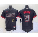 Men's Cincinnati Reds #21 Hunter Greene Number Black 2023 City Connect Flex Base Stitched Jersey 1