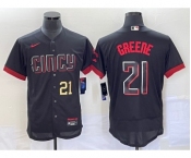 Men's Cincinnati Reds #21 Hunter Greene Number Black 2023 City Connect Flex Base Stitched Jersey 1