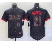 Men's Cincinnati Reds #21 Hunter Greene Number Black 2023 City Connect Flex Base Stitched Jersey 2