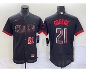 Men's Cincinnati Reds #21 Hunter Greene Number Black 2023 City Connect Flex Base Stitched Jersey