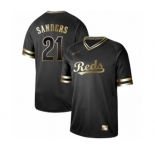 Men's Cincinnati Reds #21 Reggie Sanders Authentic Black Gold Fashion Baseball Jersey