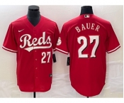 Men's Cincinnati Reds #27 Trevor Bauer Number Red Stitched MLB Cool Base Nike Jersey