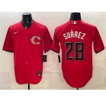 Men's Cincinnati Reds #28 Eugenio Suárez Red 2026 City Connect Stadium Stitched Baseball Jersey