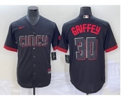 Men's Cincinnati Reds #30 Ken Griffey Jr Black 2023 City Connect Cool Base Stitched Jersey1