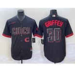 Men's Cincinnati Reds #30 Ken Griffey Jr Black 2023 City Connect Cool Base Stitched Jersey