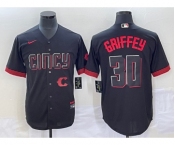 Men's Cincinnati Reds #30 Ken Griffey Jr Black 2023 City Connect Cool Base Stitched Jersey