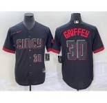Men's Cincinnati Reds #30 Ken Griffey Jr Number Black 2023 City Connect Cool Base Stitched Jersey2