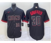 Men's Cincinnati Reds #30 Ken Griffey Jr Number Black 2023 City Connect Cool Base Stitched Jersey2