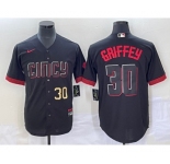 Men's Cincinnati Reds #30 Ken Griffey Jr Number Black 2023 City Connect Cool Base Stitched Jersey