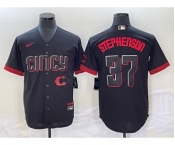 Men's Cincinnati Reds #37 Tyler Stephenson Black 2023 City Connect Cool Base Stitched Jersey1