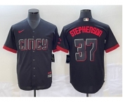 Men's Cincinnati Reds #37 Tyler Stephenson Black 2023 City Connect Cool Base Stitched Jersey