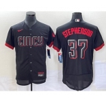 Men's Cincinnati Reds #37 Tyler Stephenson Black 2023 City Connect Flex Base Stitched Jersey 1