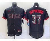 Men's Cincinnati Reds #37 Tyler Stephenson Black 2023 City Connect Flex Base Stitched Jersey 1