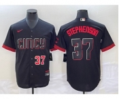 Men's Cincinnati Reds #37 Tyler Stephenson Number Black 2023 City Connect Cool Base Stitched Jersey1