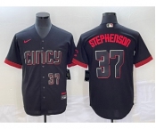 Men's Cincinnati Reds #37 Tyler Stephenson Number Black 2023 City Connect Cool Base Stitched Jersey2