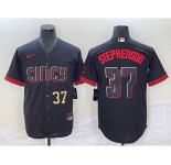 Men's Cincinnati Reds #37 Tyler Stephenson Number Black 2023 City Connect Cool Base Stitched Jersey