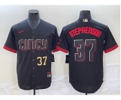 Men's Cincinnati Reds #37 Tyler Stephenson Number Black 2023 City Connect Cool Base Stitched Jersey