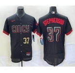 Men's Cincinnati Reds #37 Tyler Stephenson Number Black 2023 City Connect Flex Base Stitched Jersey 1
