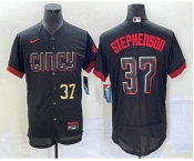Men's Cincinnati Reds #37 Tyler Stephenson Number Black 2023 City Connect Flex Base Stitched Jersey 1